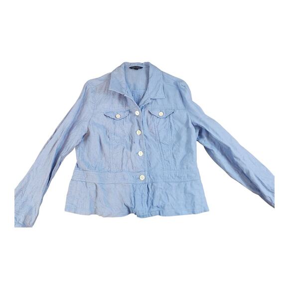 Lands End womens Linen shacket/ jacket button up blue sz 16 - Picture 1 of 12